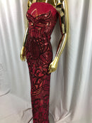 Fabric 4 Way Stretch By The Yard - Burgundy - Embroidered Mesh Fabric Sold By The Yard