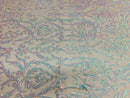 Damask Decor Sequins - Iridescent Clear Pink - 4 Way Stretch Design High Quality Fabric On Mesh