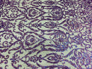 Damask Decor Sequins - Holographic Purple - 4 Way Stretch Design High Quality Fabric On Mesh