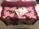 Floral - Burgundy - 3D Beaded Embroidery Fabric with Rhinestones - Beautiful Design by The Yard