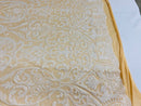 Damask Decor Sequins - White on Nude Mesh - 4 Way Stretch Design High Quality Fabric On Mesh