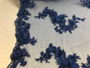 Floral - Royal Blue - 3D Beaded Embroidery Fabric with Rhinestones - Beautiful Design by The Yard