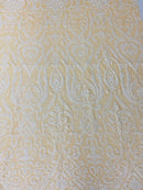 Damask Decor Sequins - White on Nude Mesh - 4 Way Stretch Design High Quality Fabric On Mesh