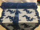 Floral - Royal Blue - 3D Beaded Embroidery Fabric with Rhinestones - Beautiful Design by The Yard