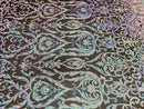 Damask Decor Sequins - Sky Blue on Black Mesh - 4 Way Stretch Design High Quality Fabric