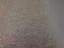 Iridescent Pink Sequin, 4 Way Stretch Damask Design Fabric On Stretch Mesh By The Yard