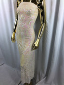 Iridescent Pink Sequin, 4 Way Stretch Damask Design Fabric On Stretch Mesh By The Yard