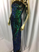 Iridescent Green Sequin, 4 Way Stretch Damask Design Fabric On Black Stretch Mesh By The Yard