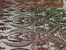 Big Damask Sequins Fabric - Iridescent Pink/Green - 4 Way Stretch Damask Sequins Design Fabric By Yard