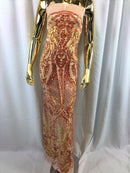 Iridescent - Orange Nude - 4 Way Stretch Sequins Damask Pattern Fabric by the Yard