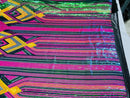 Triangle Multi Color Sequins - Magenta Yellow Green  - 4 Way Stretch Chevron Sequins Fabric By Yard