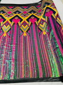 Triangle Multi Color Sequins - Magenta Yellow Green  - 4 Way Stretch Chevron Sequins Fabric By Yard