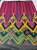 Triangle Multi Color Sequins - Magenta Yellow Green  - 4 Way Stretch Chevron Sequins Fabric By Yard