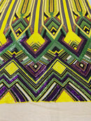 Triangle Multi Color Sequins - Purple Yellow Green  - 4 Way Stretch Chevron Sequins Fabric By Yard