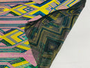 Triangle Multi Color Sequins - Pink Yellow Aqua - 4 Way Stretch Chevron Sequins Fabric By Yard