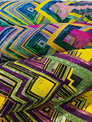 Triangle Multi Color Sequins - Purple Yellow Green  - 4 Way Stretch Chevron Sequins Fabric By Yard