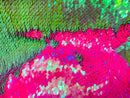 Reversible Sequins - Hot Pink / Lime Green - Mermaid Sequins Stretch Fabric By Yard