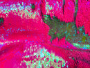 Reversible Sequins - Hot Pink / Lime Green - Mermaid Sequins Stretch Fabric By Yard