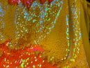 Reversible Sequins - Yellow / Orange - Mermaid Sequins Stretch Fabric By Yard