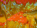 Reversible Sequins - Yellow / Orange - Mermaid Sequins Stretch Fabric By Yard