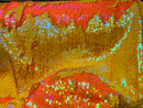 Reversible Sequins - Yellow / Orange - Mermaid Sequins Stretch Fabric By Yard