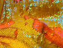 Reversible Sequins - Yellow / Orange - Mermaid Sequins Stretch Fabric By Yard