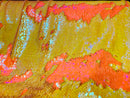 Reversible Sequins - Yellow / Orange - Mermaid Sequins Stretch Fabric By Yard