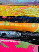Reversible Sequins - Neon Yellow / Neon Orange - Mermaid Sequins Stretch Fabric By Yard