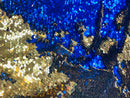 Reversible Sequins - Royal Blue / Gold - Mermaid Sequins Stretch Fabric By Yard