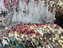 Reversible Sequins - White / Silver - Mermaid Sequins Stretch Fabric By Yard