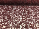 Embroided - Burgundy Beaded Damask Pattern Fabric Embroidery Lace Design Fabrics Sold By The Yard