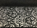 Embroided - Black - Beaded Damask Pattern Fabric Embroidery Lace Design Fabrics Sold By The Yard