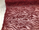 Beaded Zebra Pattern Fabric Burgundy Embroidered Hand beaded Lace Design Fabrics By The Yard