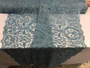 Embroided - Baby Blue Beaded Damask Pattern Fabric Embroidery Lace Design Fabrics Sold By The Yard