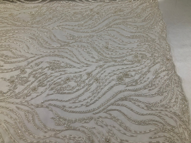 Beaded Zebra Pattern Fabric Ivory Embroidered Hand beaded Lace Design Fabrics By The Yard