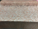 Embroided - Blush Peach Beaded Damask Pattern Fabric Embroidery Lace Design Fabrics Sold By The Yard