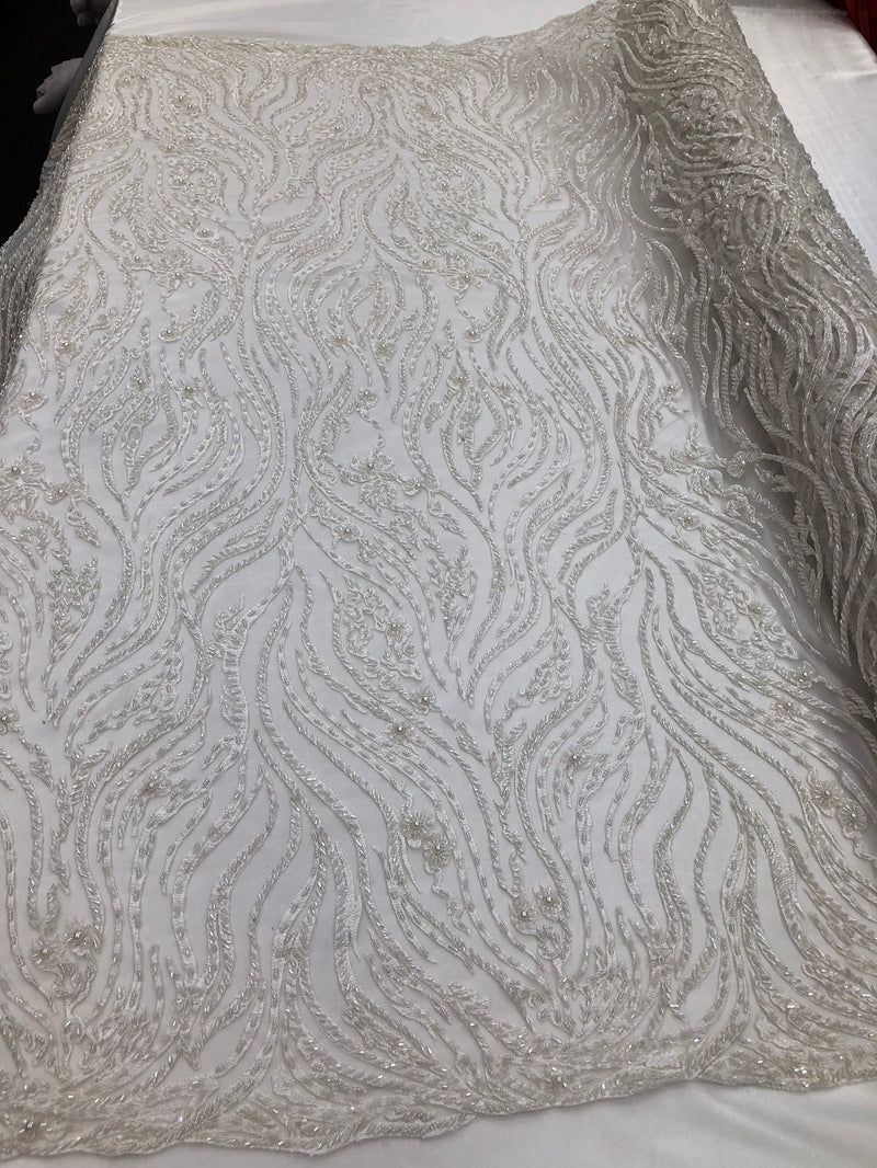 Beaded Zebra Pattern Fabric Ivory Embroidered Hand beaded Lace Design Fabrics By The Yard