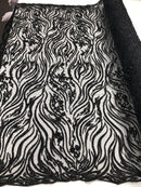 Beaded Zebra Pattern Fabric Black Embroidered Hand beaded Lace Design Fabrics By The Yard