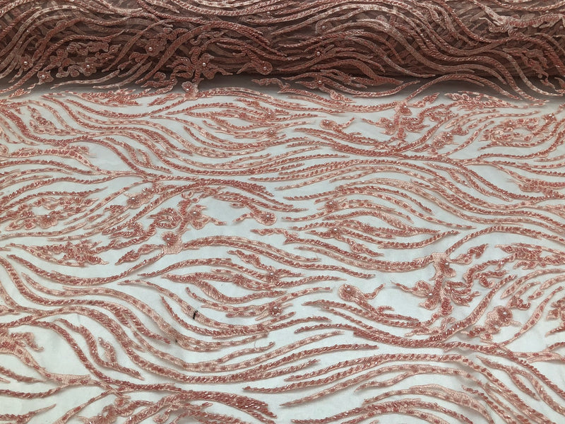 Beaded Zebra Pattern Fabric Pink Embroidered Hand beaded Lace Design Fabrics By The Yard