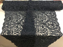 Embroided - Navy - Beaded Damask Pattern Fabric Embroidery Lace Design Fabrics Sold By The Yard