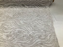 Beaded Zebra Pattern Fabric White Embroidered Hand beaded Lace Design Fabrics By The Yard