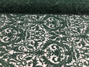 Embroided Hunter Green Beaded Damask Pattern Fabric Embroidery Lace Design Fabrics Sold By The Yard