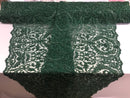 Embroided Hunter Green Beaded Damask Pattern Fabric Embroidery Lace Design Fabrics Sold By The Yard