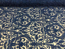 Embroided - Royal Blue Beaded Damask Pattern Fabric Embroidery Lace Design Fabrics Sold By The Yard