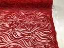 Beaded Zebra Pattern Fabric Red Embroidered Hand beaded Lace Design Fabrics By The Yard