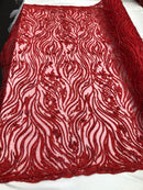 Beaded Zebra Pattern Fabric Red Embroidered Hand beaded Lace Design Fabrics By The Yard