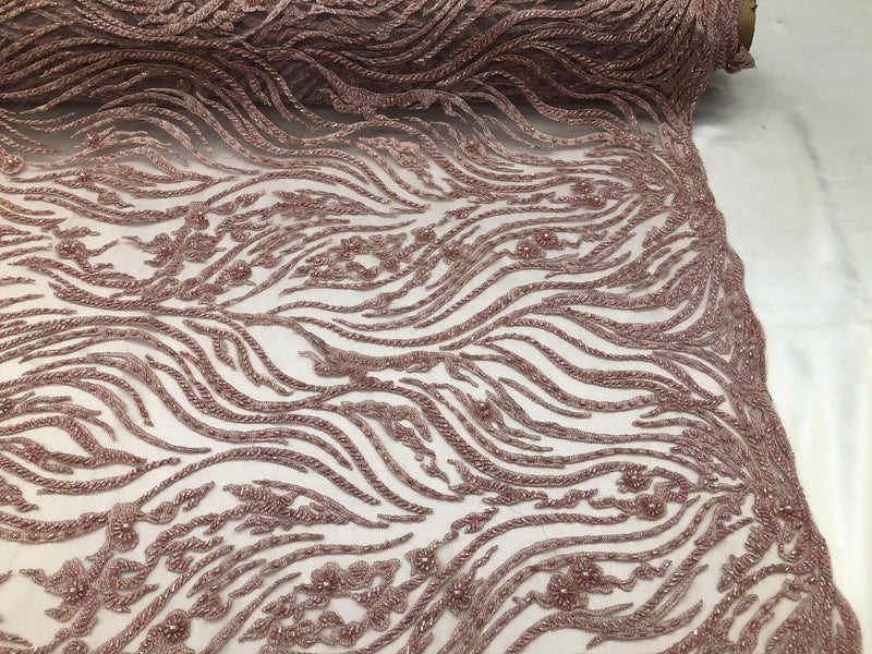 Beaded Zebra Pattern Fabric Blush Embroidered Hand beaded Lace Design Fabrics By The Yard
