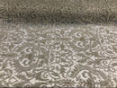 Embroided - Silver - Beaded Damask Pattern Fabric Embroidery Lace Design Fabrics Sold By The Yard