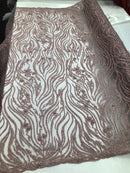 Beaded Zebra Pattern Fabric Blush Embroidered Hand beaded Lace Design Fabrics By The Yard