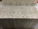 Embroided - Silver - Beaded Damask Pattern Fabric Embroidery Lace Design Fabrics Sold By The Yard